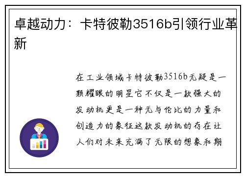 卓越动力：卡特彼勒3516b引领行业革新